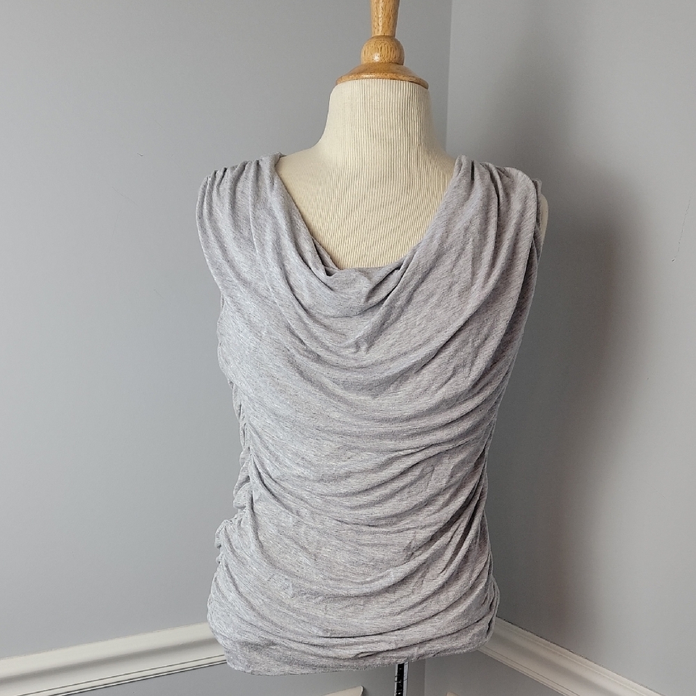 MAURICES Ruched Drape Cowl Neck Heather Gray Party Office Sleeveless Shell Top L